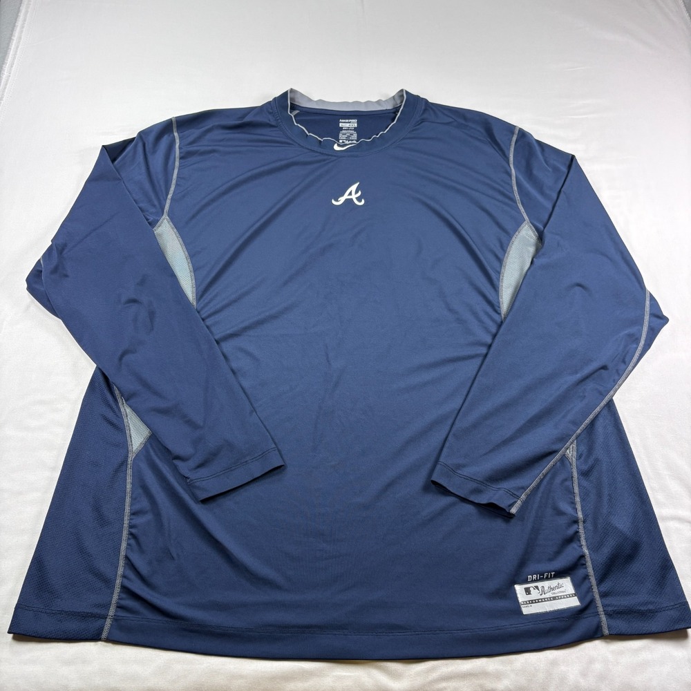 Atlanta Braves Shirt Mens 4XL Blue Nike Pro Long Sleeve Gym Performance MLB